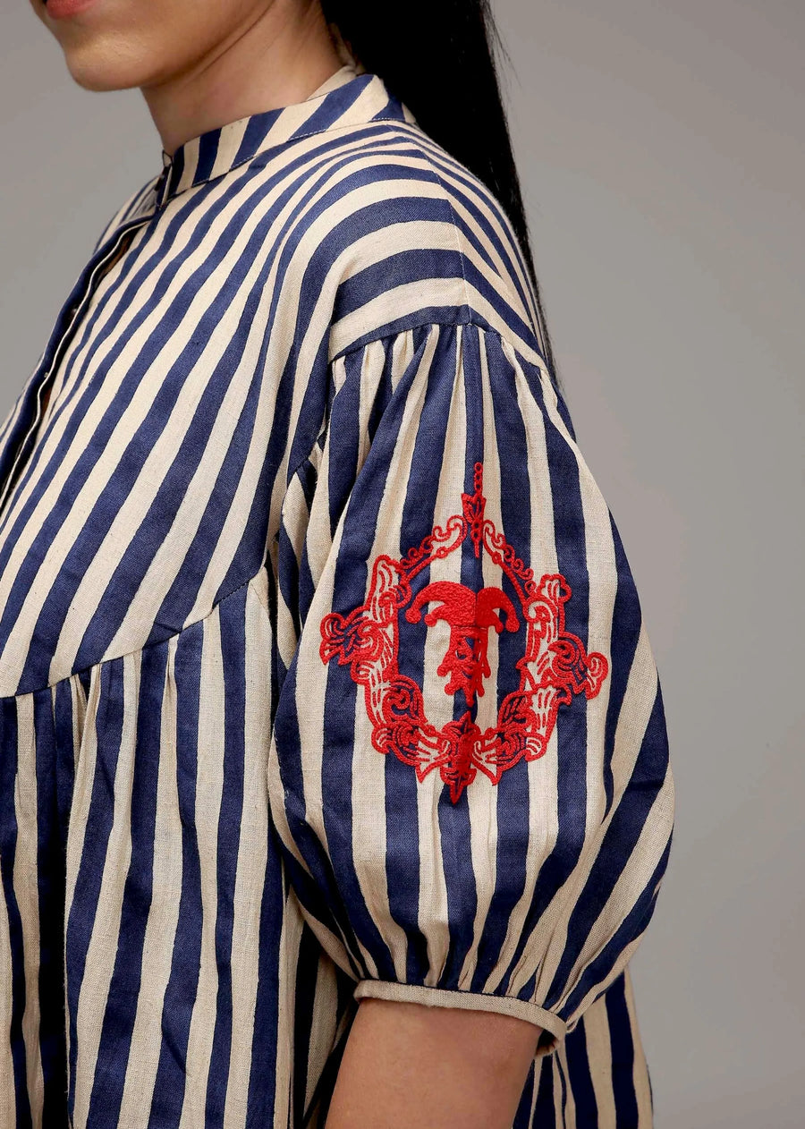 Egg-Shell Blue Striped Short Acra Tunic