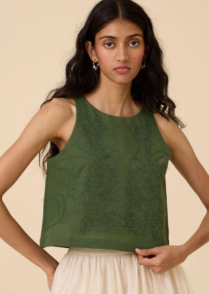 Olena Green Embroidered Top