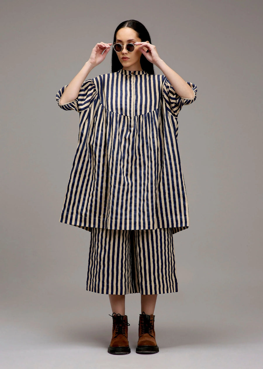 Egg-Shell Blue Striped Short Acra Tunic
