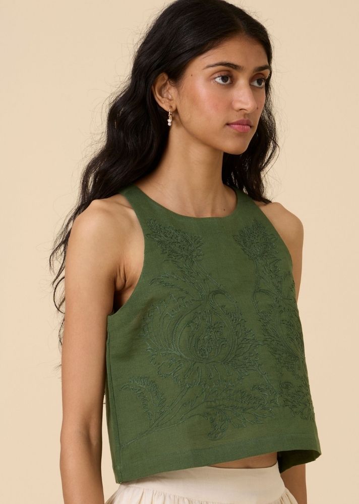 Olena Green Embroidered Top