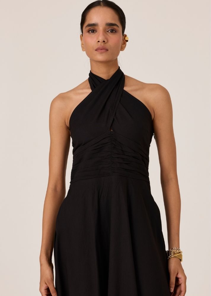 Samaria Black Halter Dress