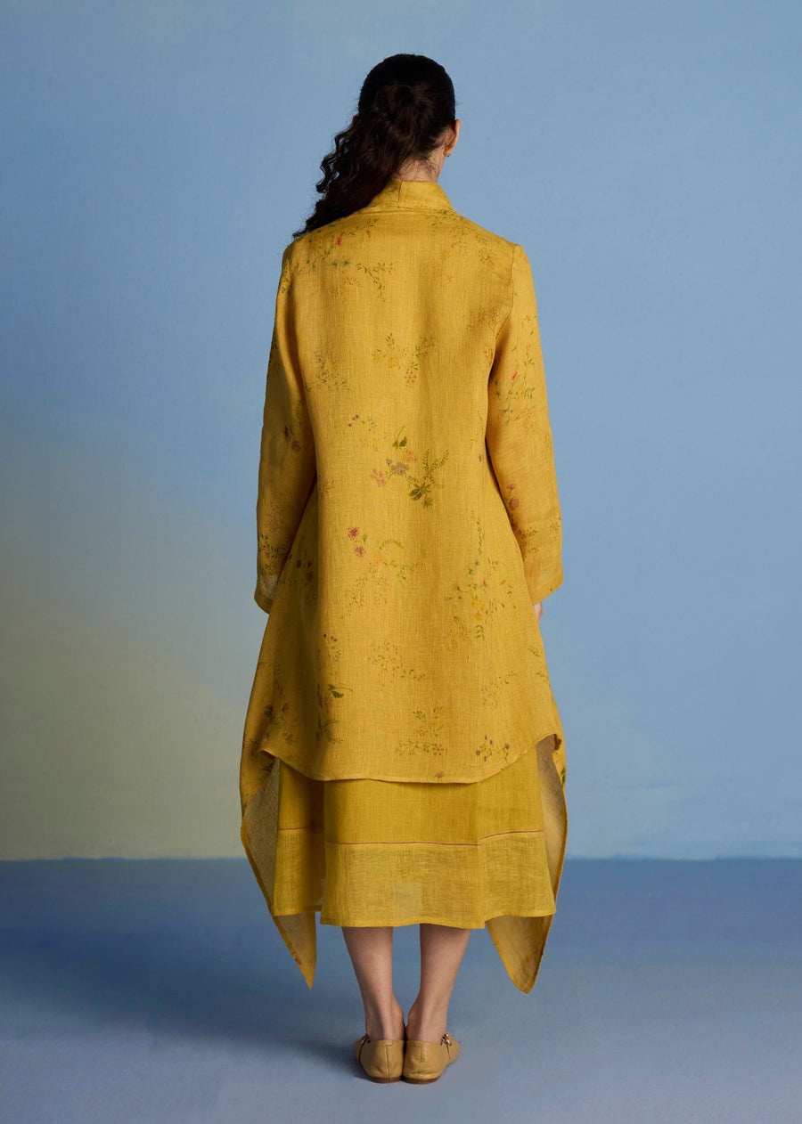 Tai Floral Sheer Linen Overlay - Ochre