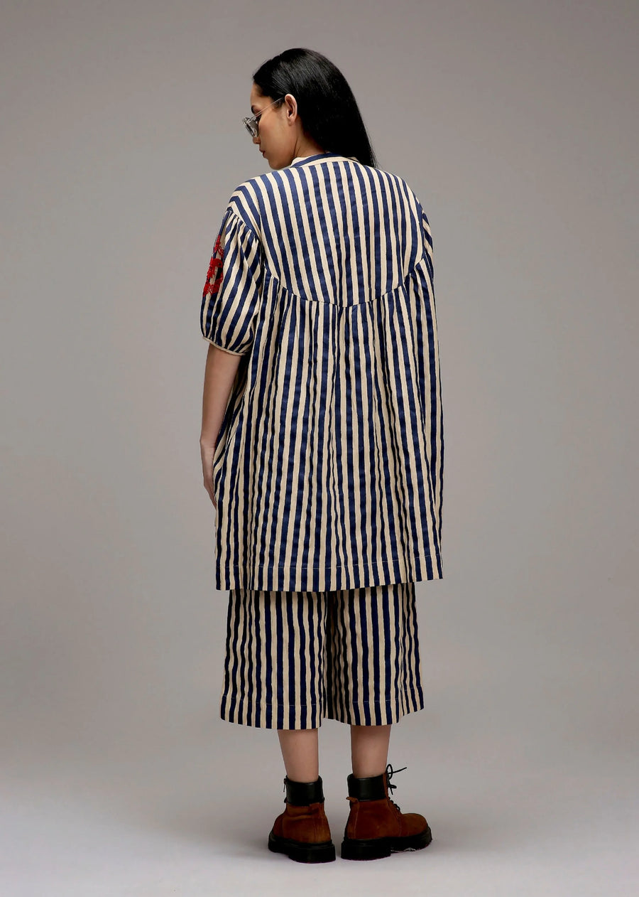 Egg-Shell Blue Striped Short Acra Tunic