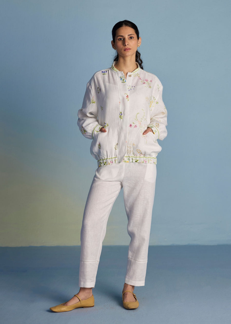 Kayu Floral Printed Bomber Jacket - White