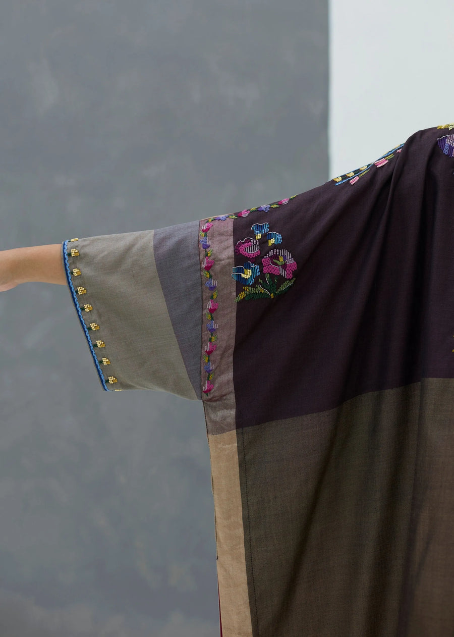 Darri Hand-Embroidered Overlay With Mulberry Silk Dress - Taupe Grey