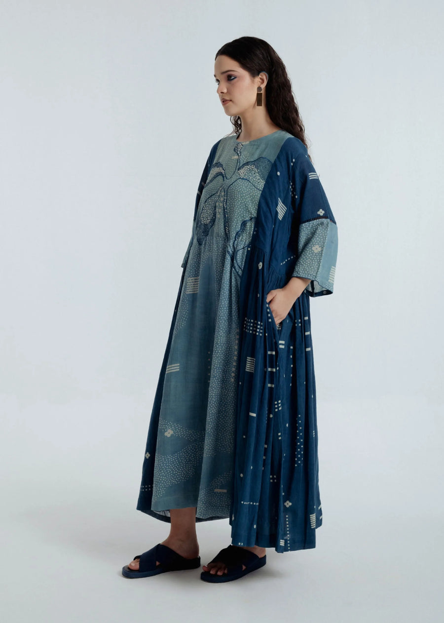 Indigo Pleated Dress