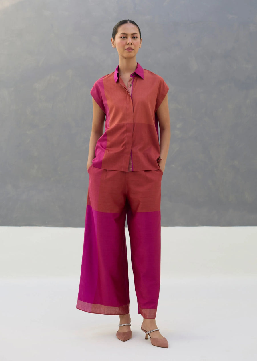 A Model Wearing Pink Silk Aana Cap-Sleeve Eri Silk Shirt - Rose, curated by Only Ethikal