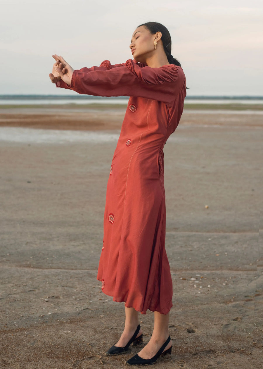 Coral Love Dress In Cotton Silk