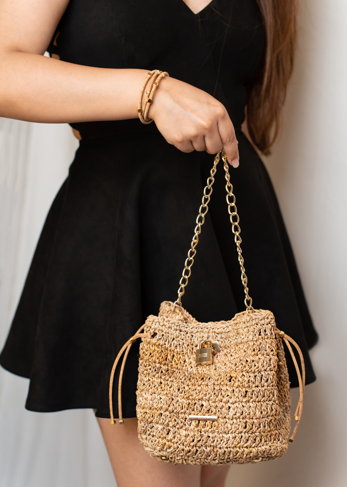 The Iconic Constellation: Bracelet Cum Mini Bucket Bag- Natural