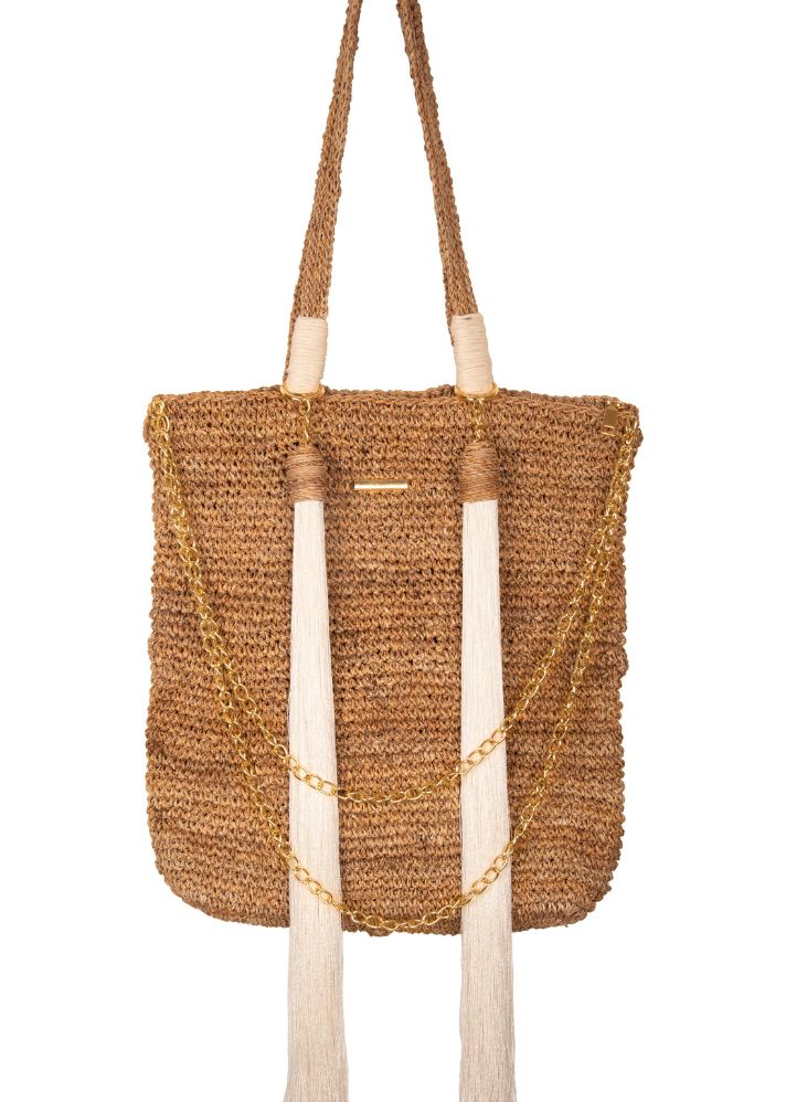 Mystic Cascade: Woven Banana Bark Tote Bag