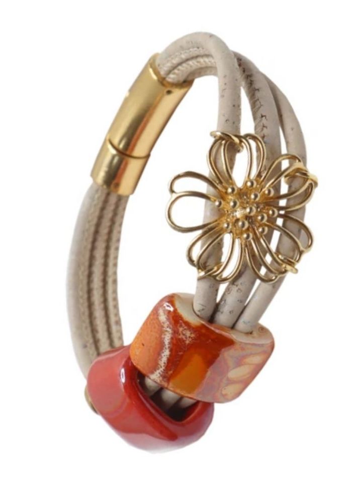 Flower And Light Bracelet In Cork & Ceramic