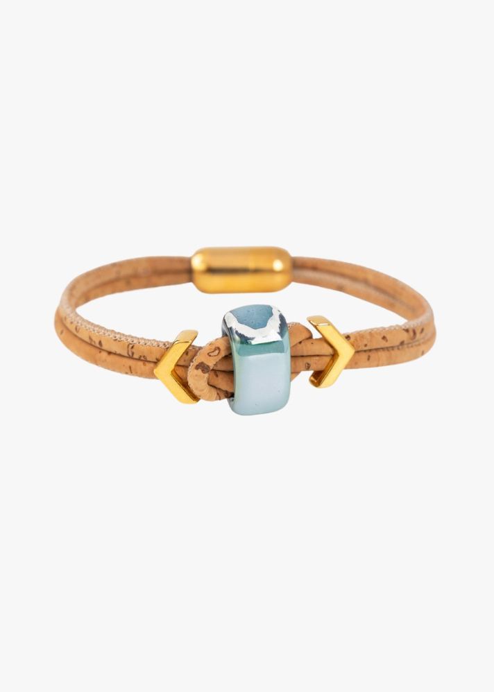 Nothern Light Vegan Bracelet In Cork And Ceramic Beads- Gold