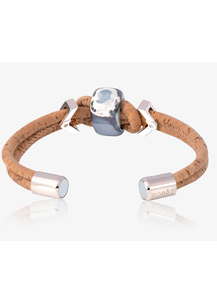 A Model Wearing Multicolor Cork Nothern Light Vegan Bracelet In Cork And Ceramic Beads- Silver, curated by Only Ethikal
