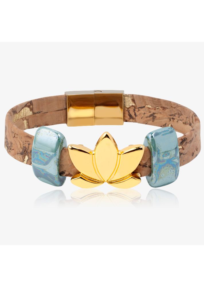 Sacred Lotus Bracelet In Porcelain Ceramic And Cork