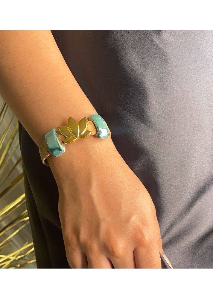 Sacred Lotus Bracelet In Porcelain Ceramic And Cork