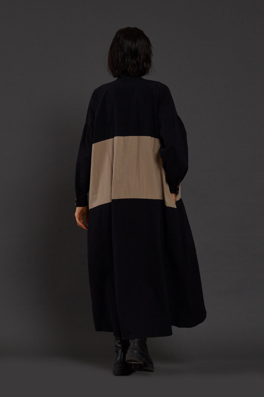 A Model Wearing Black Pure Cotton Black & Beige Band Dress, curated by Only Ethikal