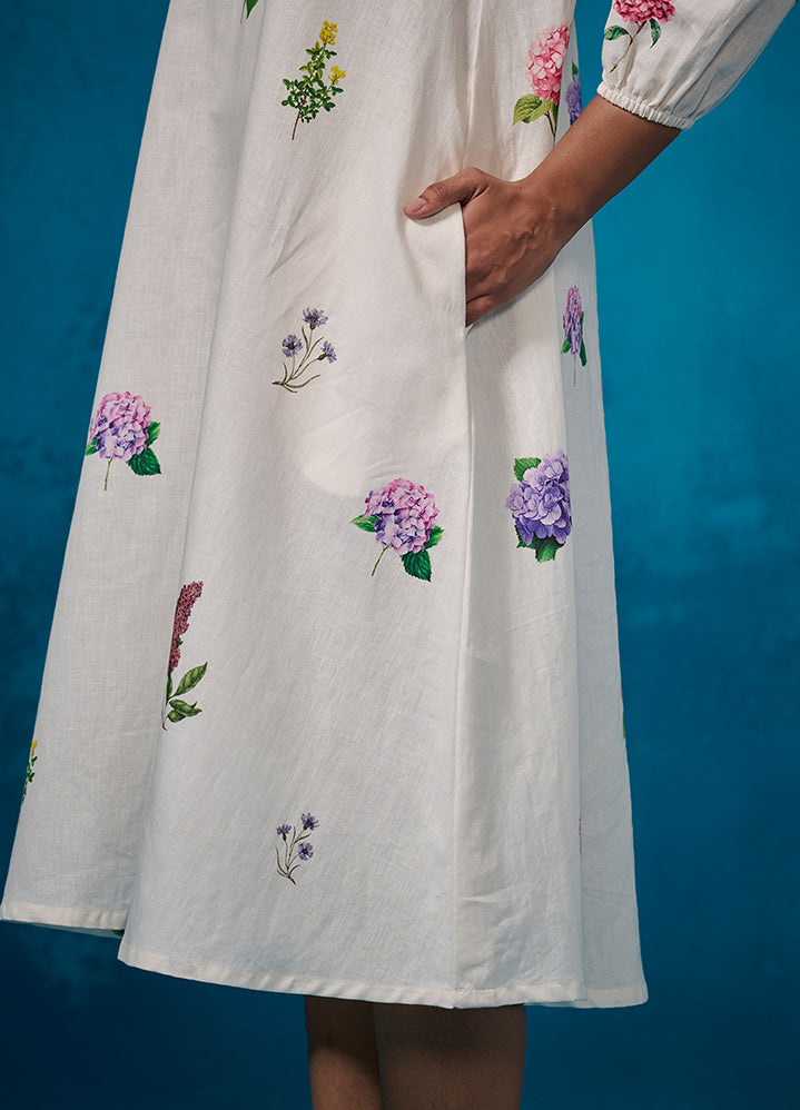 Chanderi Ivory Floral Pattern Dress