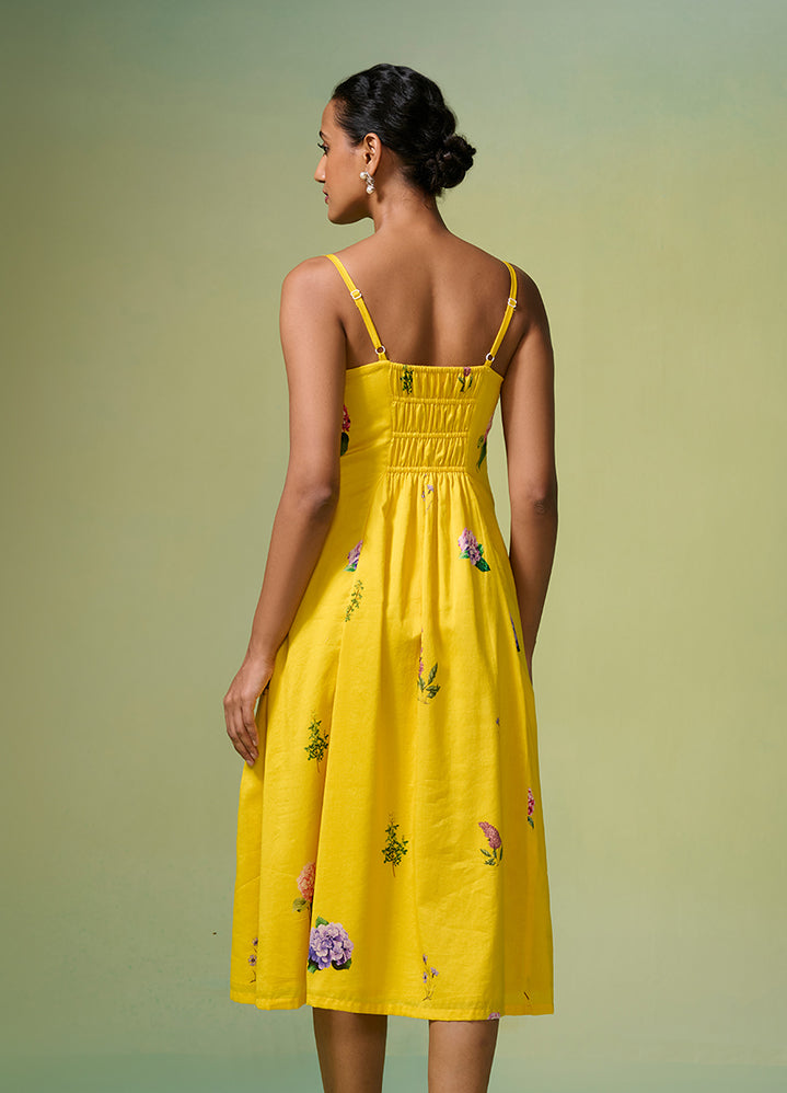 Chanderi Yellow Floral Pattern Dress