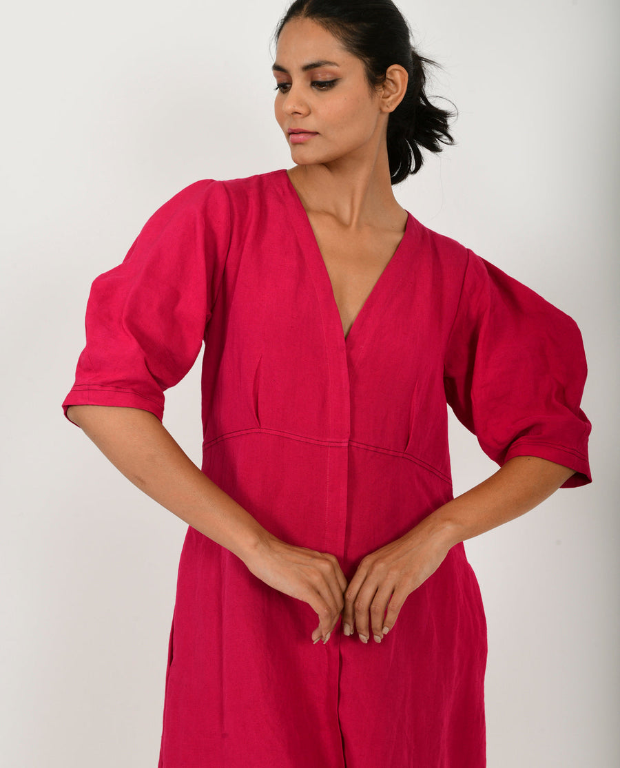 A Model Wearing Pink Organic Cotton Viva Magenta Linen Bell Dress , curated by Only Ethikal