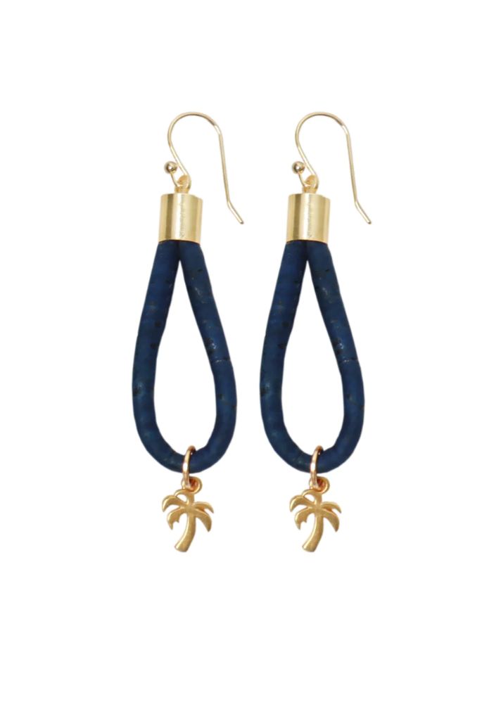 A Model Wearing Blue Cork Coconut Palm Tree Earring In Cork, curated by Only Ethikal