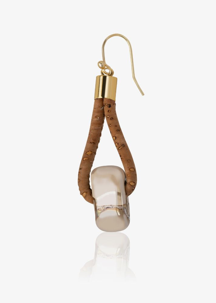 A Model Wearing Beige Cork Iced Mountain Earrings In Cork & Ceramic - Beige, curated by Only Ethikal