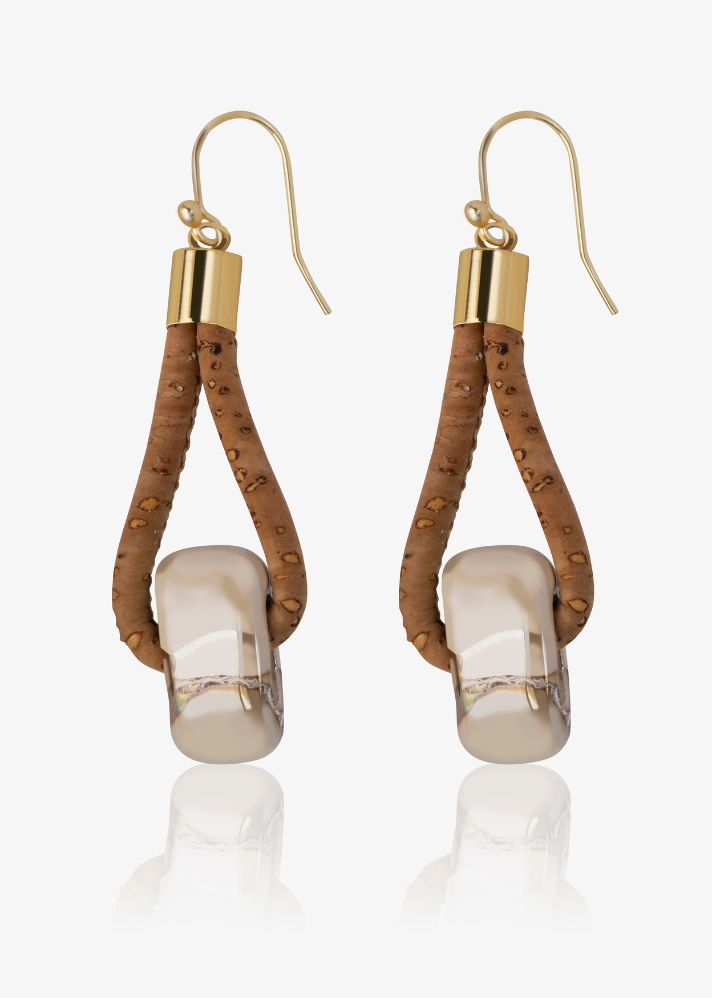 Iced Mountain Earrings In Cork & Ceramic - Beige