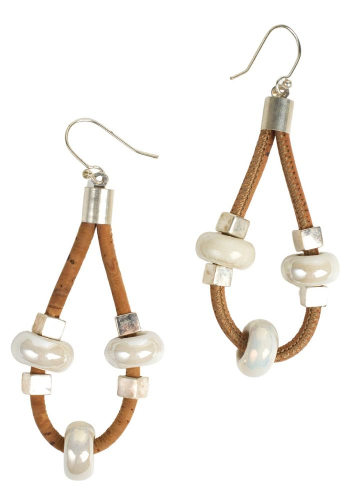 A Model Wearing White Cork Ivory Drop Earring, curated by Only Ethikal