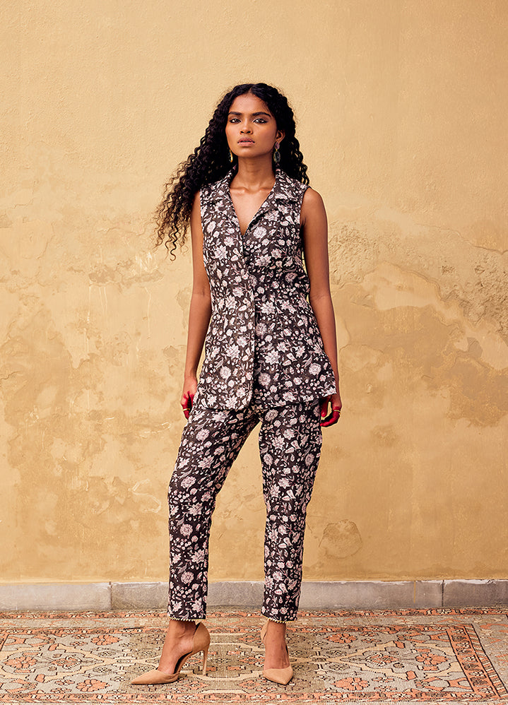 A Model Wearing Multicolor Chanderi Silk Fiza Pantsuit, curated by Only Ethikal