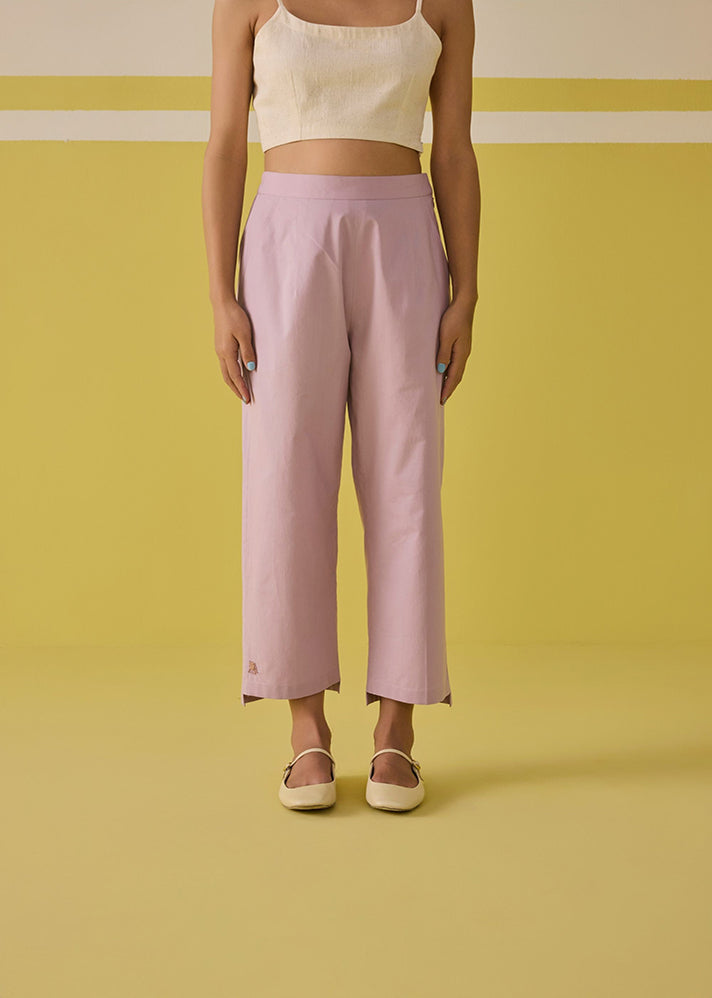 A Model Wearing  Poplin Lavender Summer Organic Cotton Trousers, curated by Only Ethikal