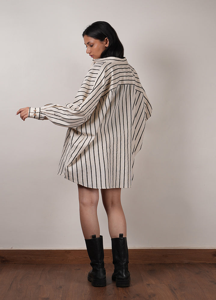 Mati Oversized Striped Shirt Set-Oatmeal