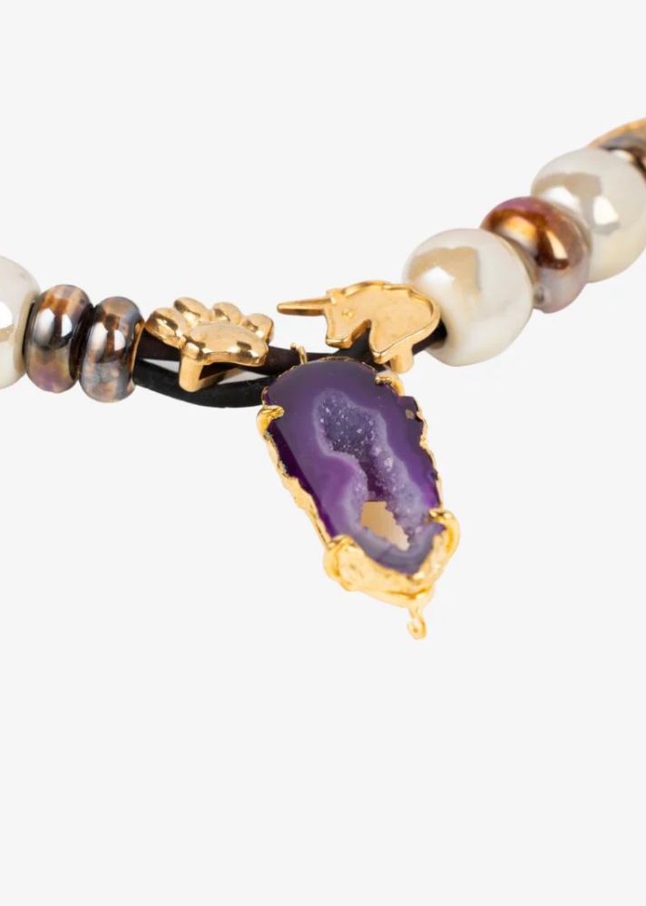 Forest Ceramic Necklace With 18K Gold Unicorn And Paw Accents