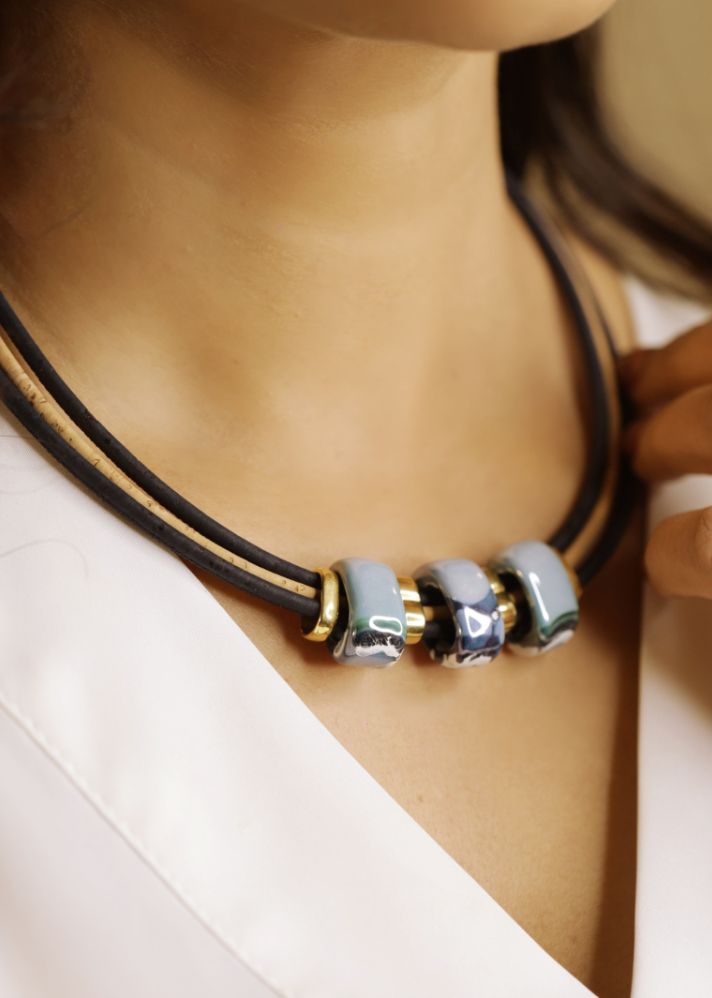 Northern Lights Cork Necklace In Porcelain Ceramic
