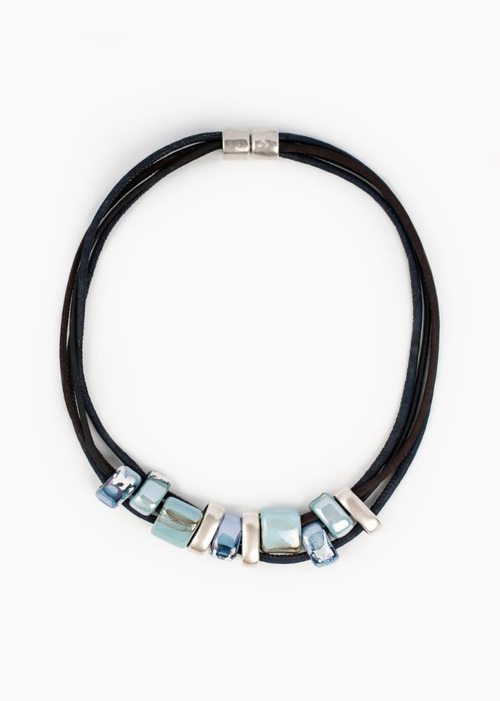Oceans Necklace In Cork And Ceramic Stones