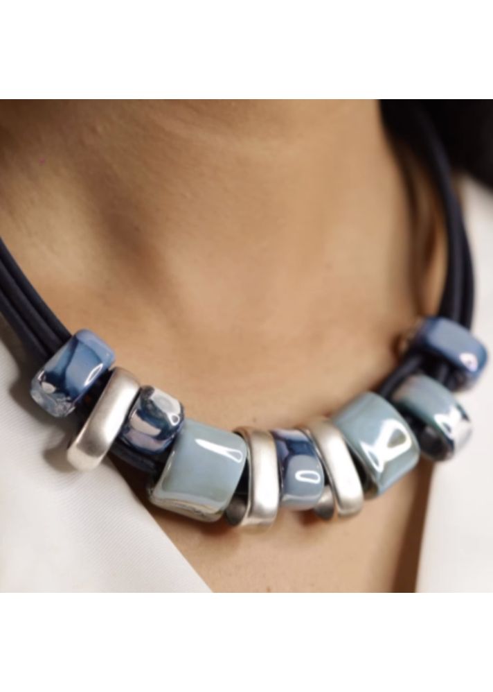 Oceans Necklace In Cork And Ceramic Stones