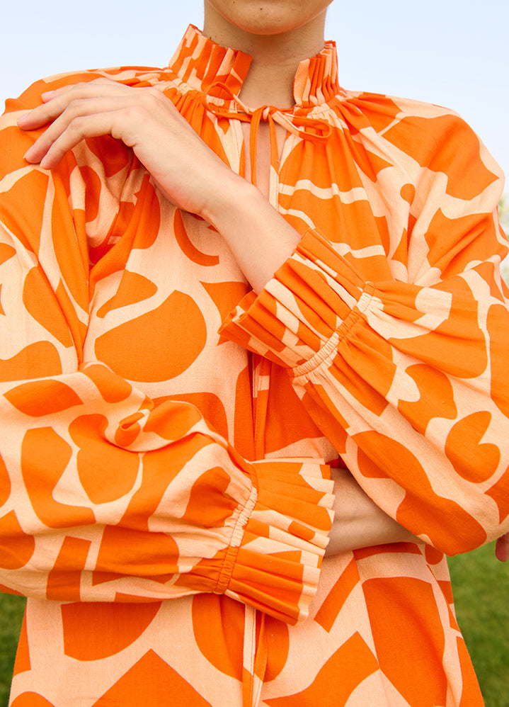 A Model Wearing Multicolor Linen Cotton Deconstructed Orangedaisy Dress, curated by Only Ethikal