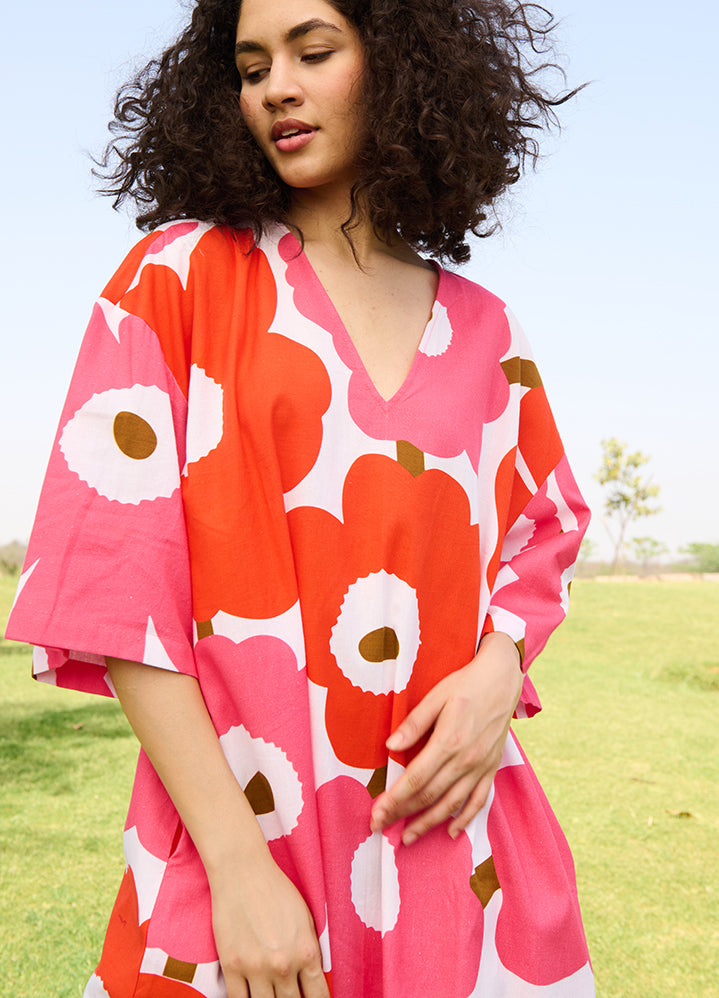 A Model Wearing Multicolor Linen Cotton Candy Mekkomarie Dress, curated by Only Ethikal