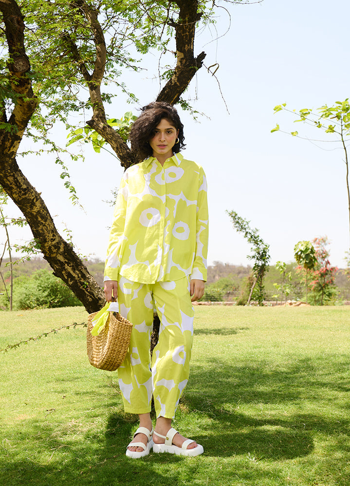 A Model Wearing Multicolor Linen Cotton Lemon Mekkomarigold Coord Set, curated by Only Ethikal