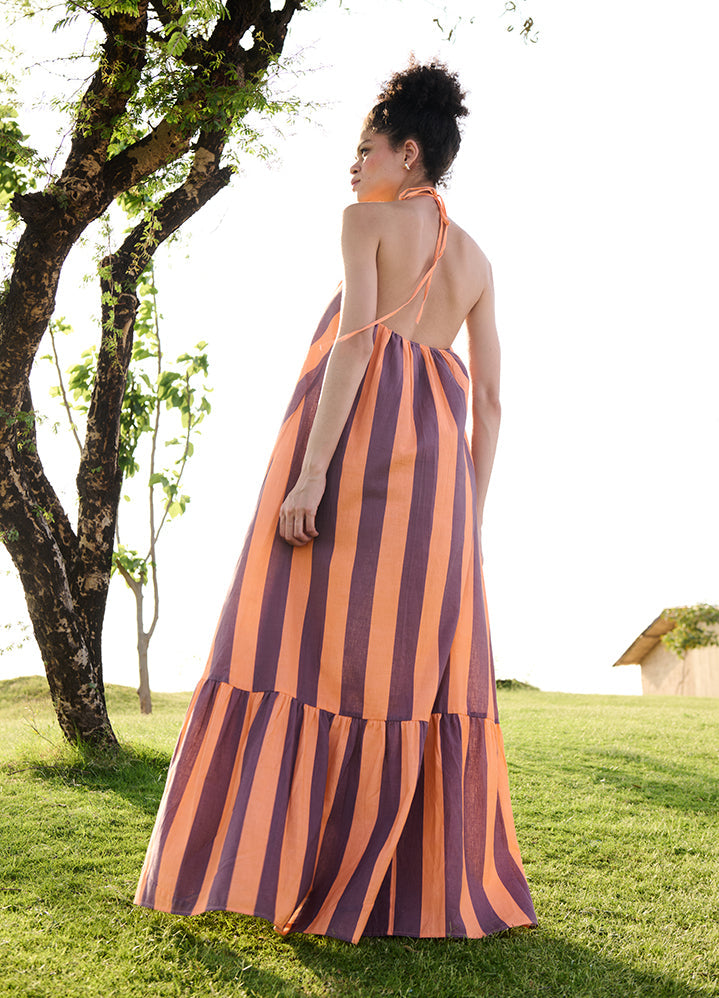 A Model Wearing Multicolor Linen Cotton Orange Stripesbirds Of Paradise, curated by Only Ethikal