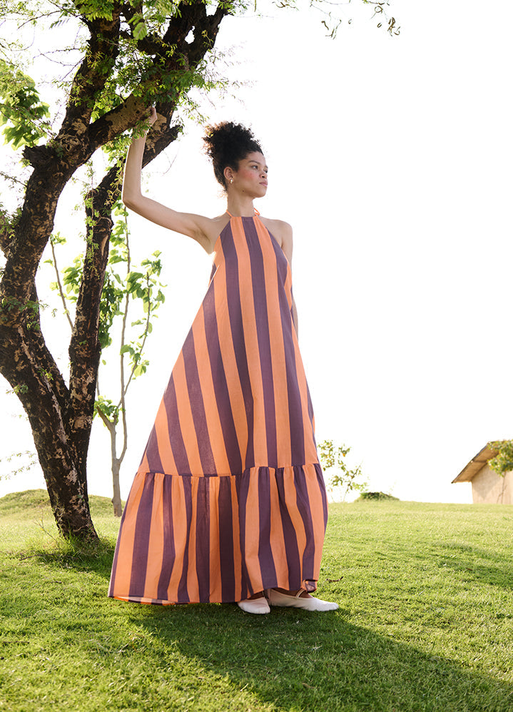 A Model Wearing Multicolor Linen Cotton Orange Stripesbirds Of Paradise, curated by Only Ethikal