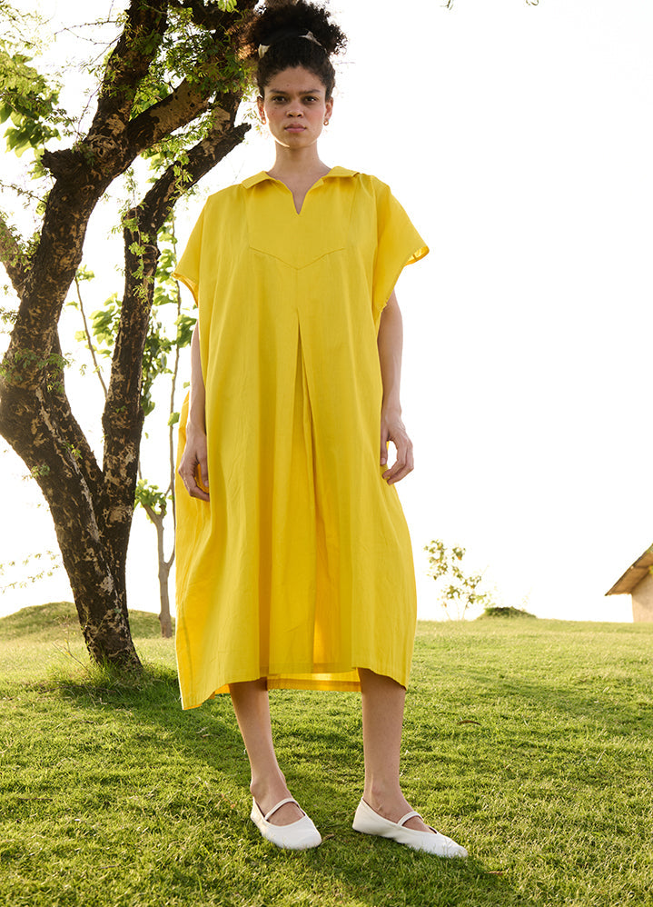 A Model Wearing Yellow Linen Cotton Solid Yellowchamomile, curated by Only Ethikal