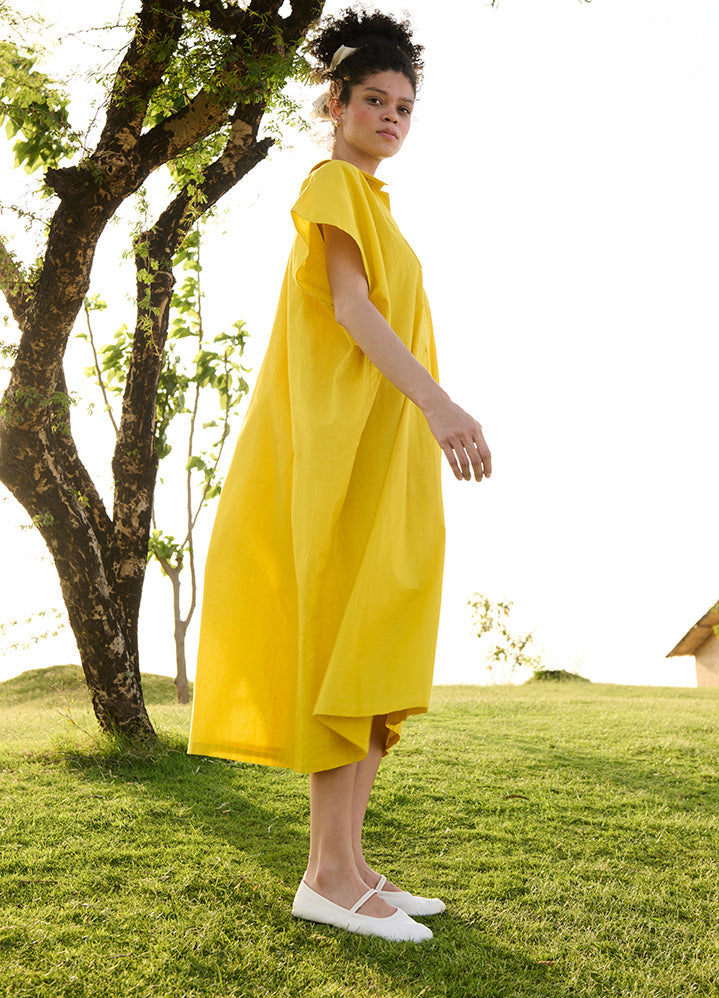 A Model Wearing Yellow Linen Cotton Solid Yellowchamomile, curated by Only Ethikal