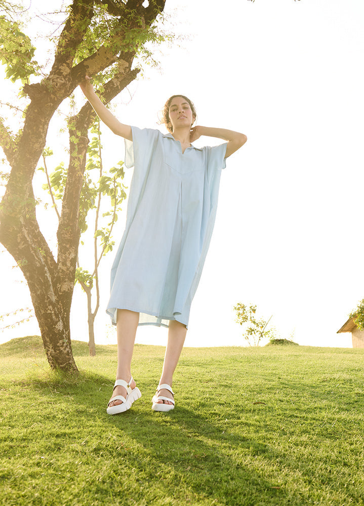 A Model Wearing Blue Linen Cotton Solid Skychamomile, curated by Only Ethikal