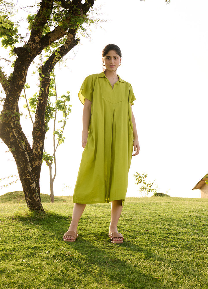 A Model Wearing Green Linen Cotton Solid Limechamomile, curated by Only Ethikal