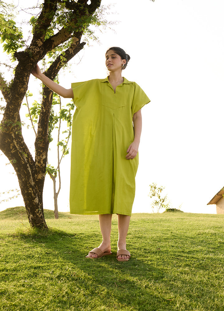 A Model Wearing Green Linen Cotton Solid Limechamomile, curated by Only Ethikal