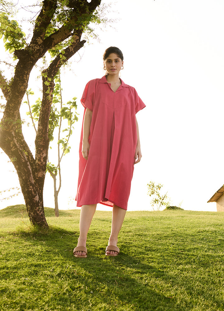 A Model Wearing Pink Linen Cotton Solid Redish Pinkchamomile, curated by Only Ethikal