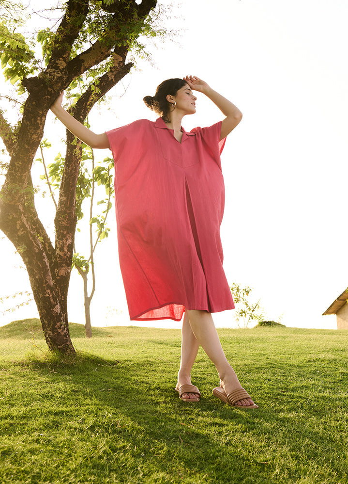 A Model Wearing Pink Linen Cotton Solid Redish Pinkchamomile, curated by Only Ethikal