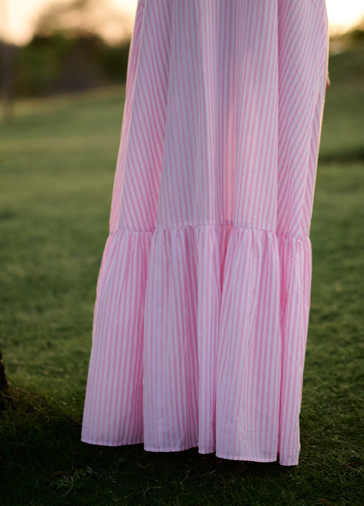 A Model Wearing Multicolor 100% Cotton Pink Madras Stripesbirds Of Paradise, curated by Only Ethikal