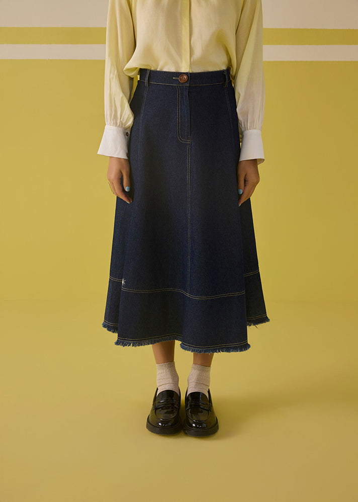 A Model Wearing  Organic Cotton Denim The Sunshine Denim Skirt, curated by Only Ethikal