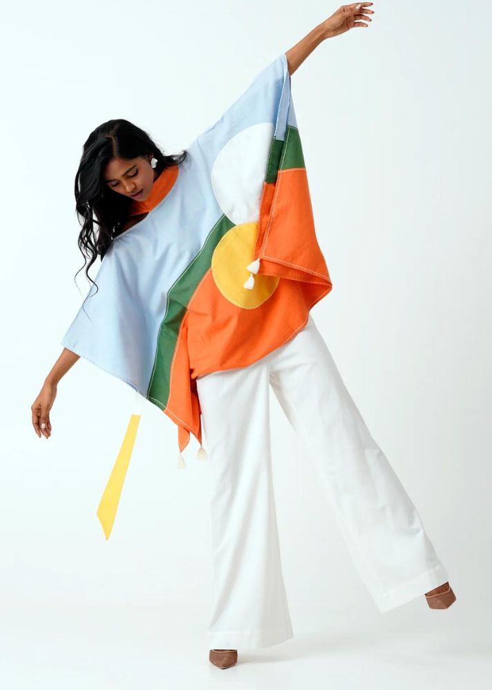 A Model Wearing White Handloom Cotton Sol Bottom, curated by Only Ethikal