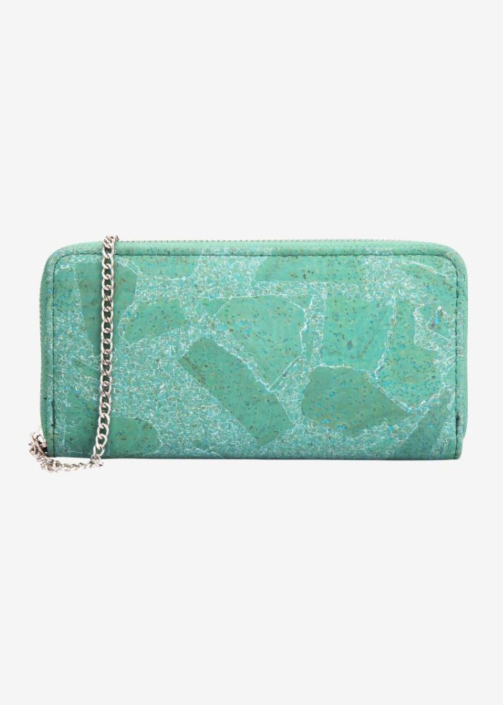 A Model Wearing Blue Cork Turquoise Mist: Women'S Green Cork Wallet Purse, curated by Only Ethikal